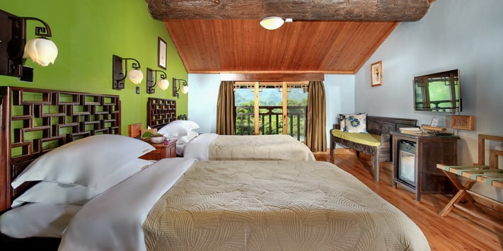 Yangshuo Mountain Retreat Yulong River view twin rooms - a favorite among Yangshuo hotels.